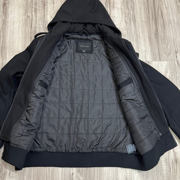 Structure Wool Blend Hooded Black Full Zip Jacket Size XL - Picture 4 of 12